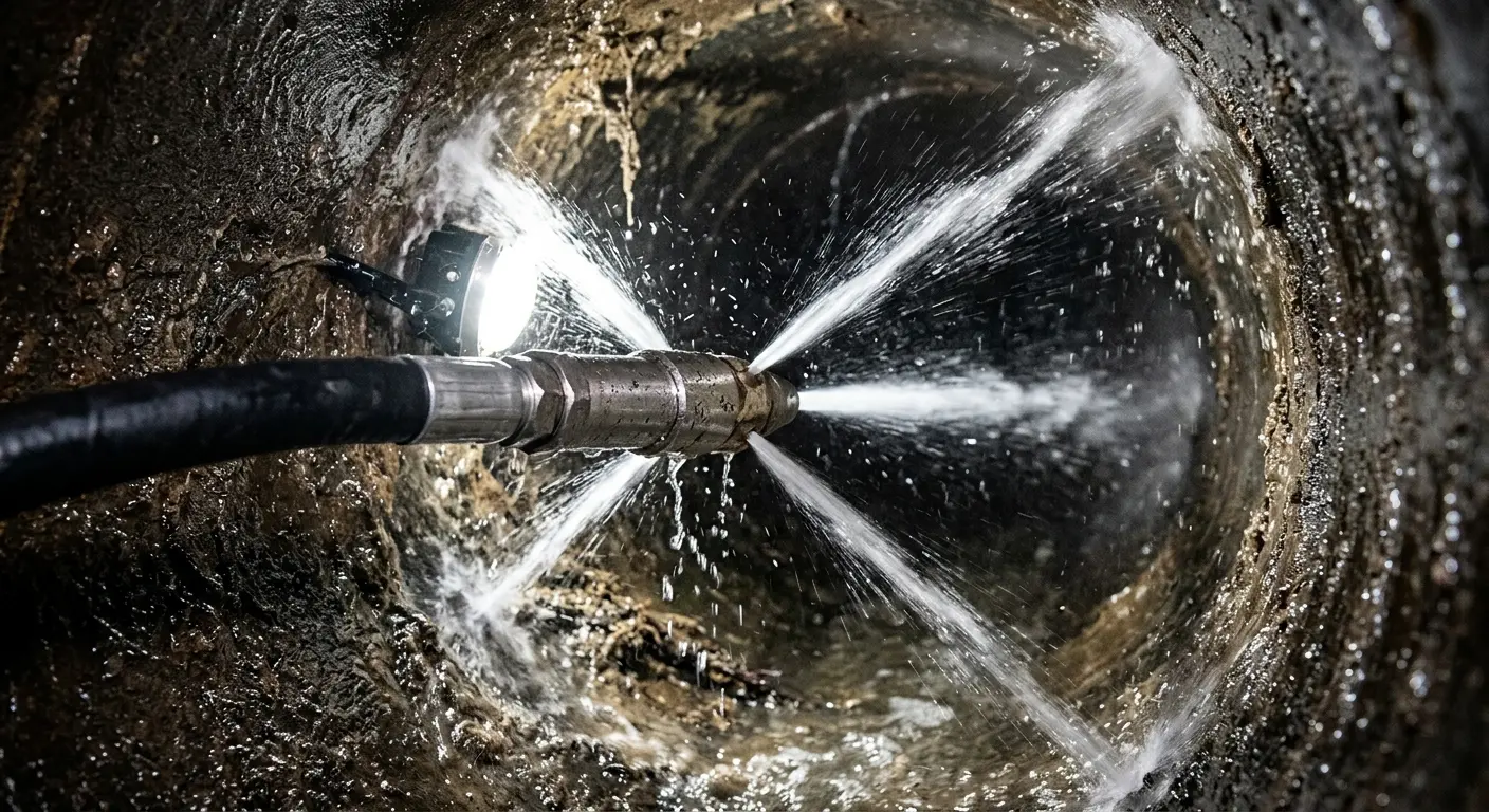 High-pressure hydro jetting nozzle cleaning sewer pipe for Trenchless Sewer Repair in Atoka